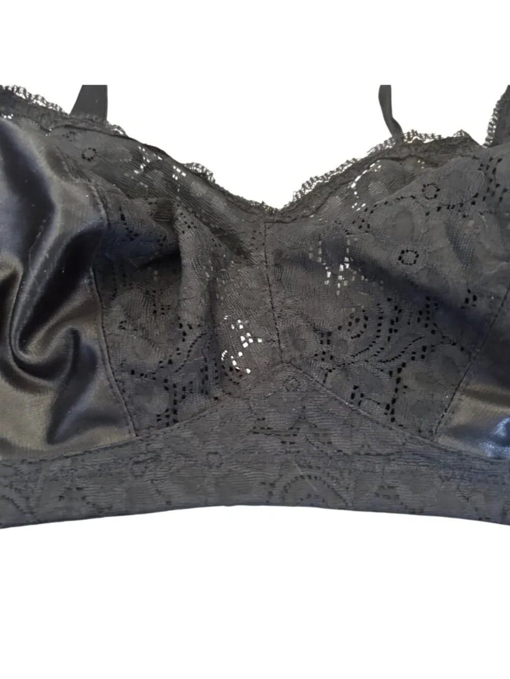 Vintage Playtex Secrets Black Silk Floral Lace Pinup Retro Bra 42D